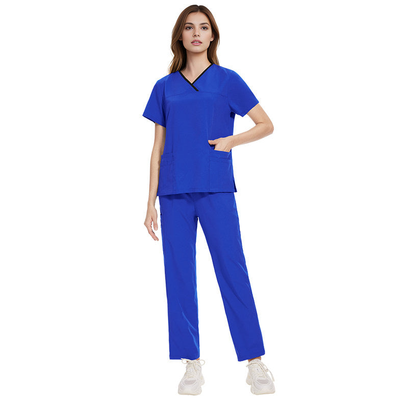 Nianqing unisex new hand washing clothes V-neck contrast design beauty salon dental clinic hospital nurse uniform