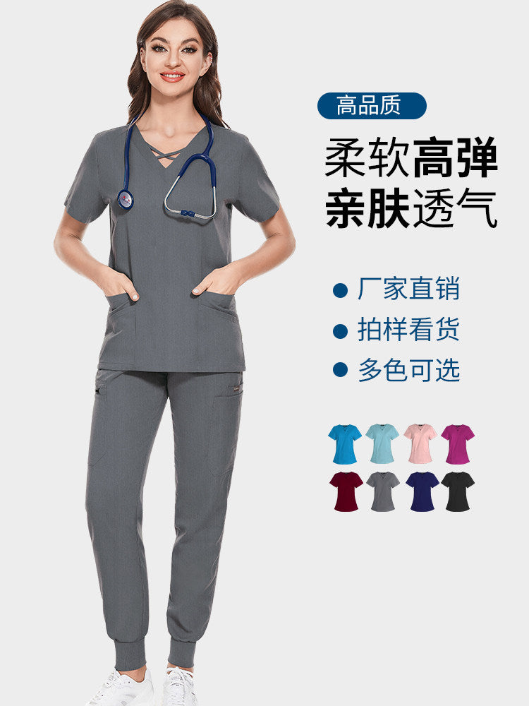Hospital operating room surgical gown set, women's slim-fit nurse uniform, elastic quick-dry hand sanitizer, beauty salon work uniform