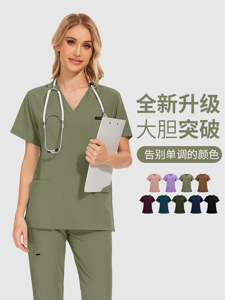 New color European and American style solid color medical uniform set unisex doctor nurse uniform lab coat work clothes logo