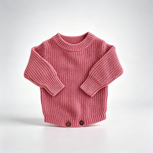 Rose Pink – Classic Hem knit baby romper