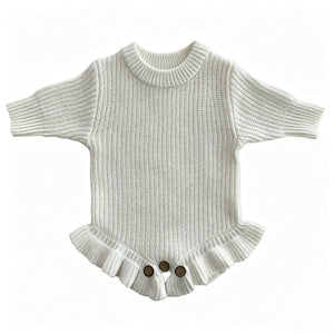 White – Ruffle Hem knit baby romper