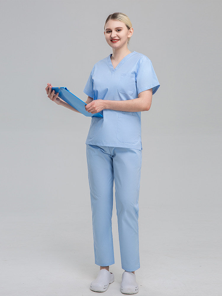 Plus size solid color polyester cotton overalls short sleeve hand clothes hand clothes hand clothes brush hand clothes surgical clothes dental brush hand clothes women