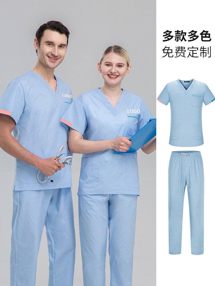 Nurse uniform split set, plastic surgeon, dentistry, oral surgery, operating room workwear, hospital hand-washing gown, short-sleeve