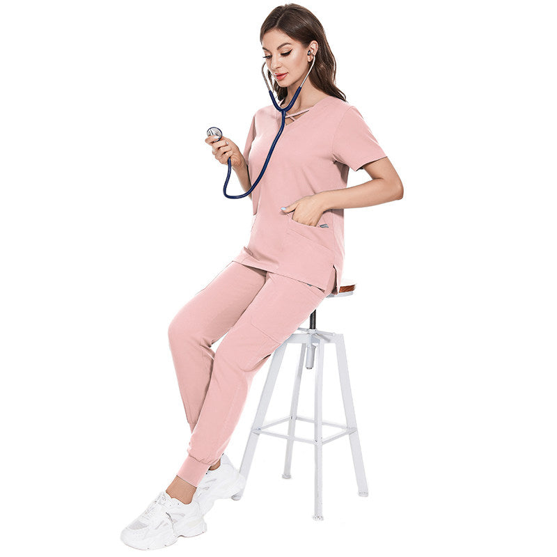 Hospital operating room surgical gown set, women's slim-fit nurse uniform, elastic quick-dry hand sanitizer, beauty salon work uniform