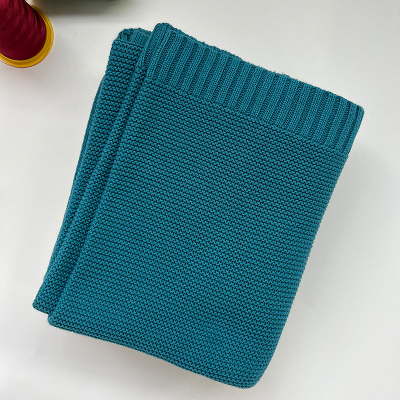 Navy blue cotton knit baby blanket, plain color option