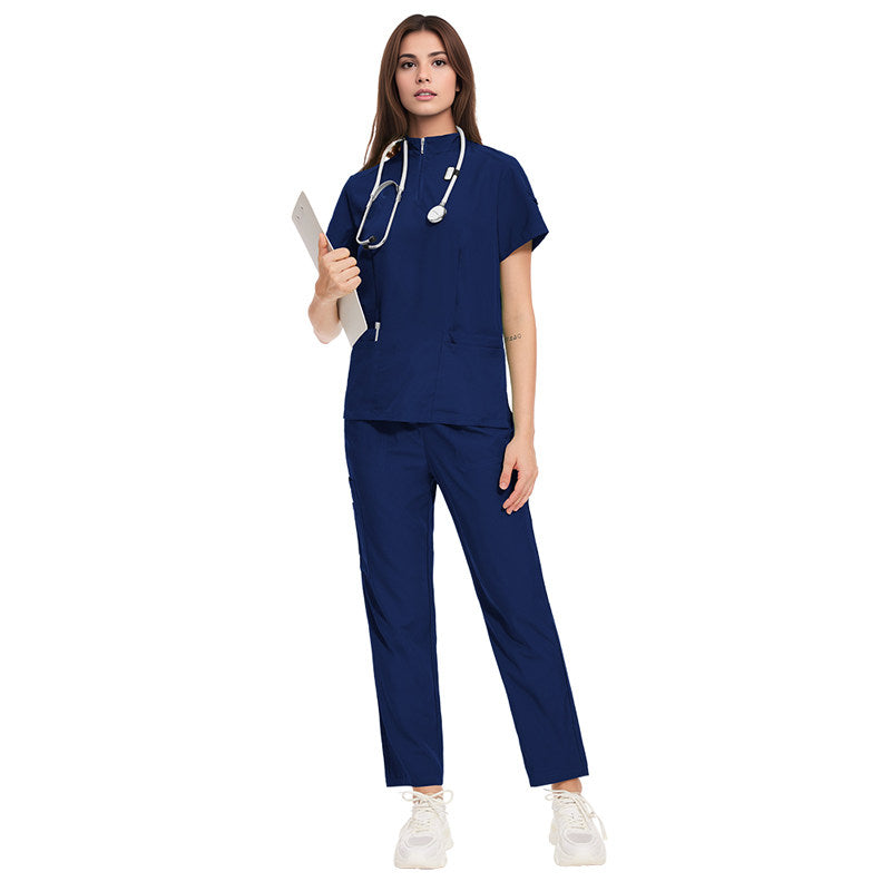 Temperament style stand-up collar hand washing clothes Hospital doctors and nurses beauty salon nurse uniforms work clothes solid color surgical clothes are quick-drying