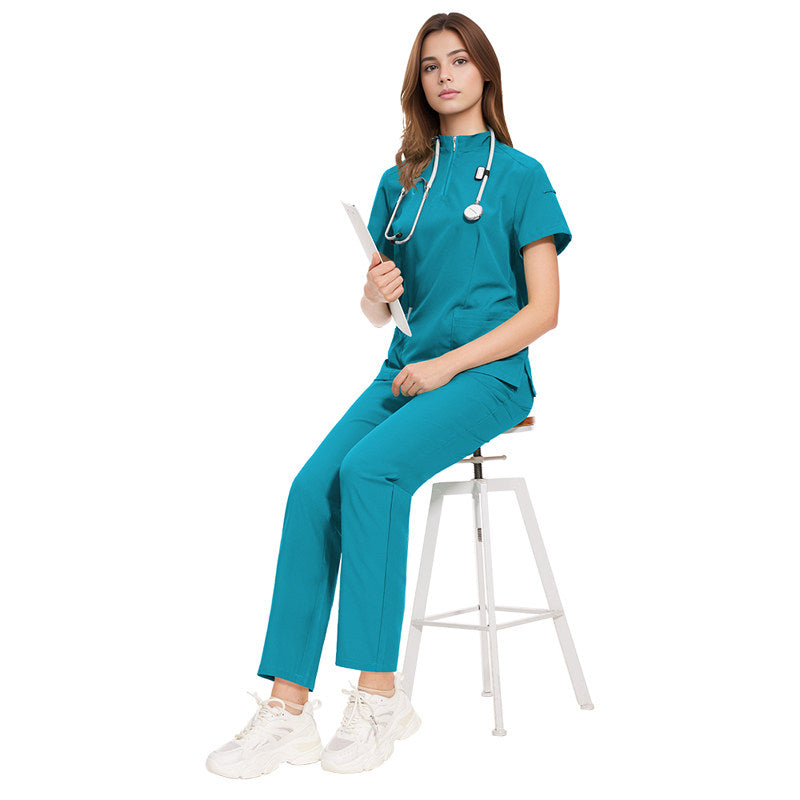 Temperament style stand-up collar hand washing clothes Hospital doctors and nurses beauty salon nurse uniforms work clothes solid color surgical clothes are quick-drying