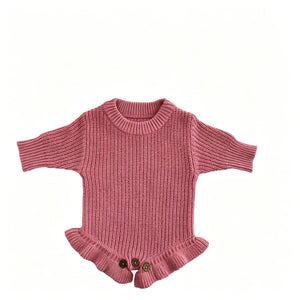 Rose Pink – Ruffle Hem knit baby romper