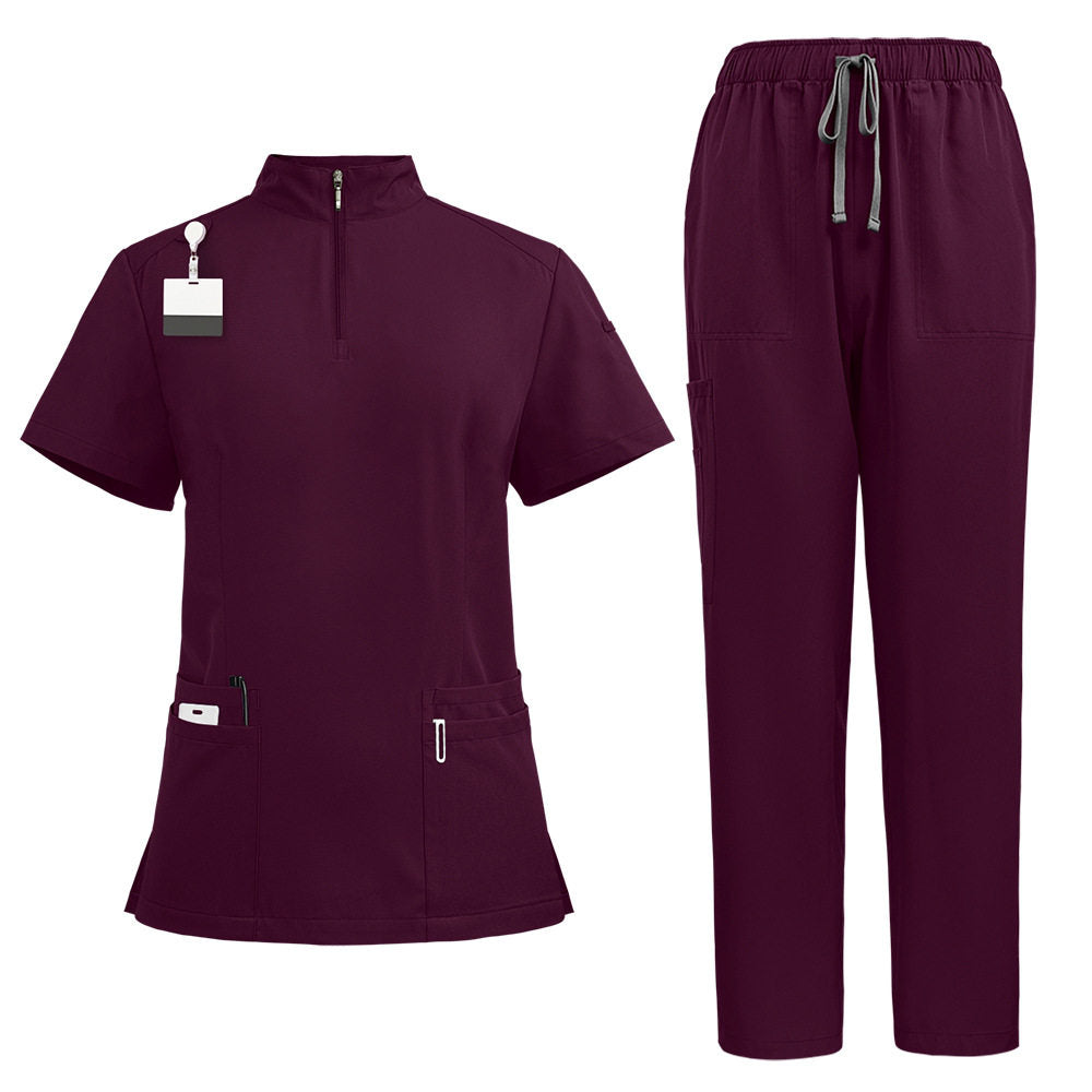 Temperament style stand-up collar hand washing clothes Hospital doctors and nurses beauty salon nurse uniforms work clothes solid color surgical clothes are quick-drying