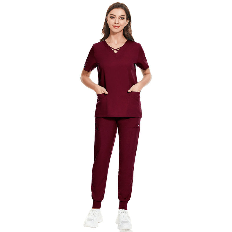 Hospital operating room surgical gown set, women's slim-fit nurse uniform, elastic quick-dry hand sanitizer, beauty salon work uniform