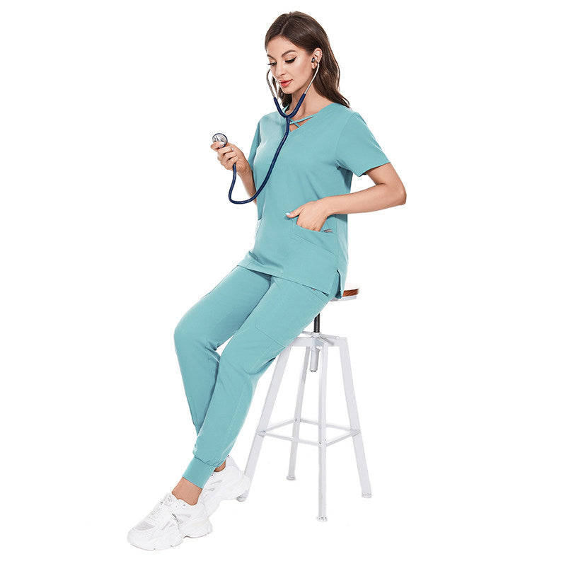 Hospital operating room surgical gown set, women's slim-fit nurse uniform, elastic quick-dry hand sanitizer, beauty salon work uniform