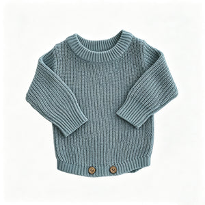Gray Blue – Classic Hem knit baby romper