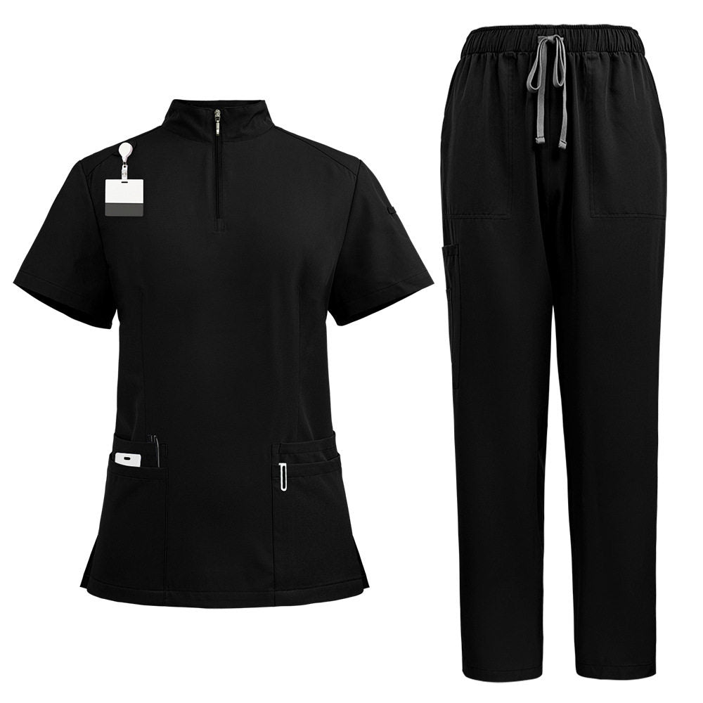 Temperament style stand-up collar hand washing clothes Hospital doctors and nurses beauty salon nurse uniforms work clothes solid color surgical clothes are quick-drying