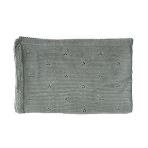 Gray green eyelet knit baby blanket, plain