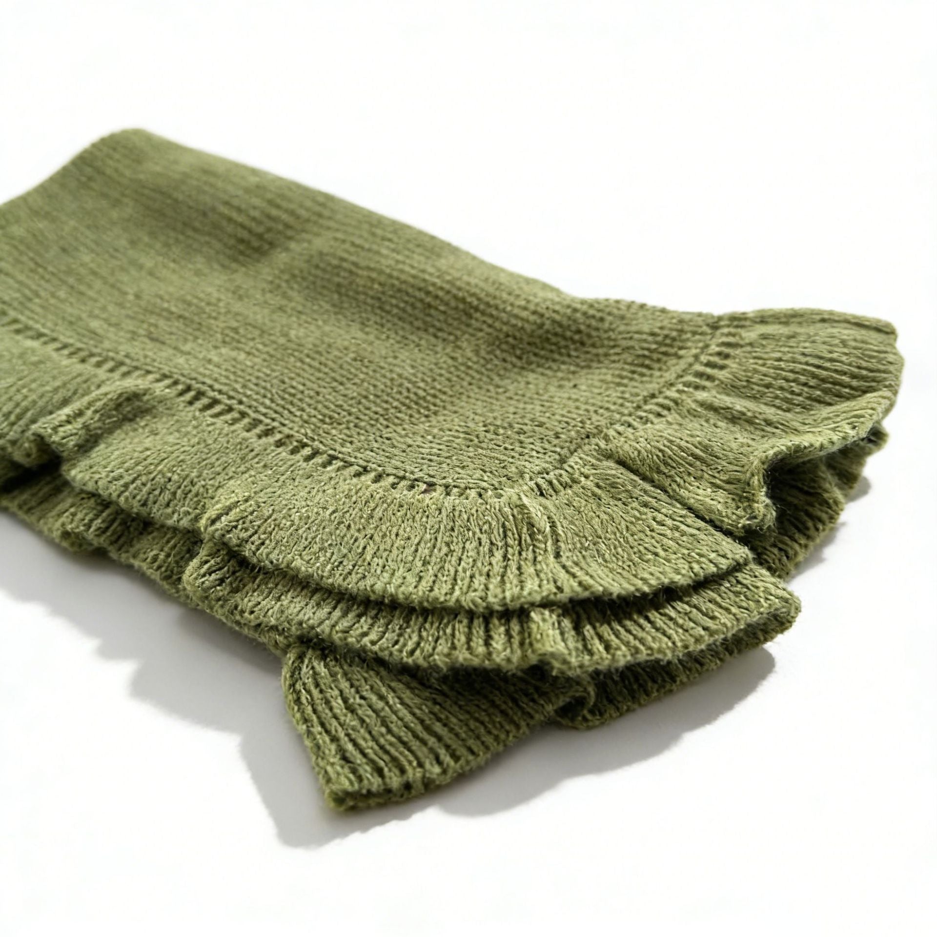 White / Pea Green knit baby blanket, plain color option