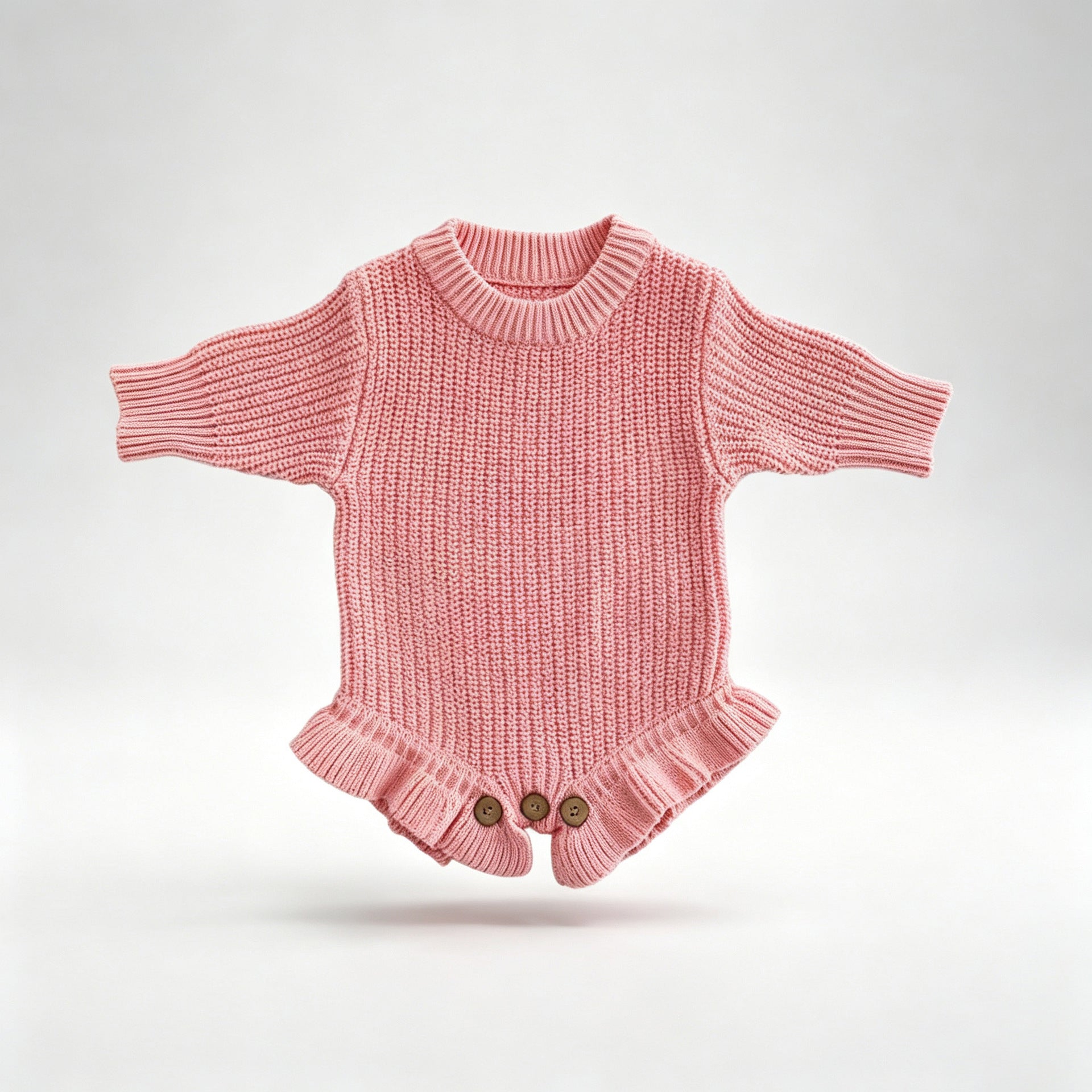 Pink – Ruffle Hem knit baby romper