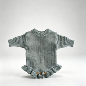 Gray Blue – Ruffle Hem knit baby romper
