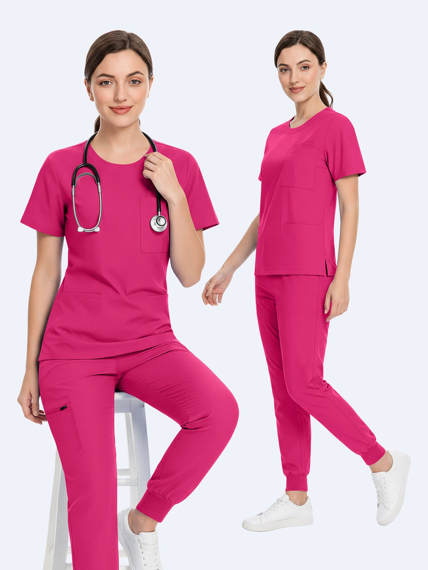 New hand wash garments, comfortable stretch short-sleeve hospital surgical gowns, female medical workwear, solid color nurse uniforms for summer