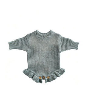 Gray Blue – Ruffle Hem knit baby romper