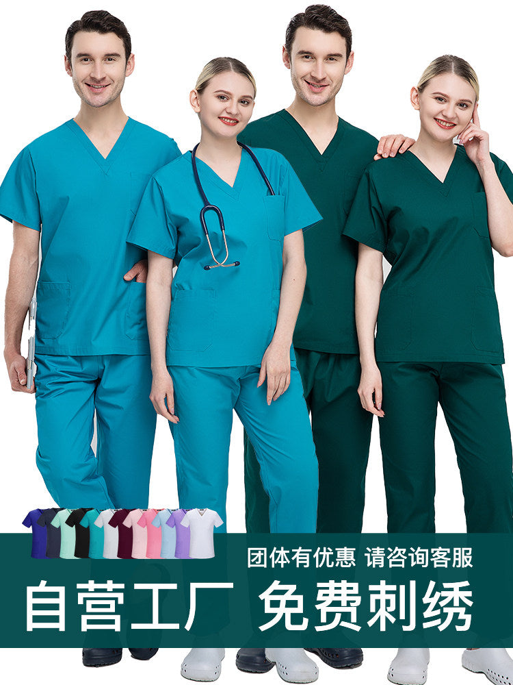 Plus size solid color polyester cotton overalls short sleeve hand clothes hand clothes hand clothes brush hand clothes surgical clothes dental brush hand clothes women