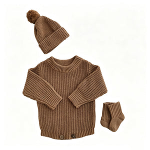 Khaki – Classic Hem + 3-Piece Set knit baby romper