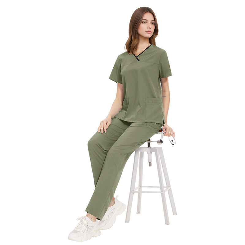 Nianqing unisex new hand washing clothes V-neck contrast design beauty salon dental clinic hospital nurse uniform