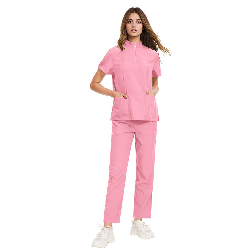 Temperament style stand-up collar hand washing clothes Hospital doctors and nurses beauty salon nurse uniforms work clothes solid color surgical clothes are quick-drying