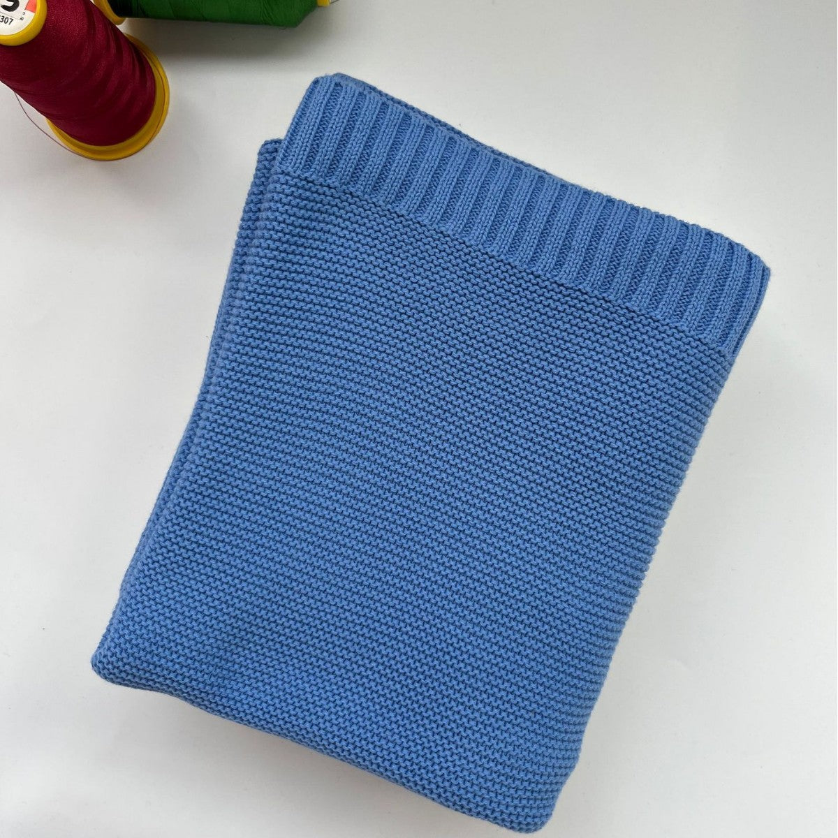 Bright Blue knit baby blanket, plain color option