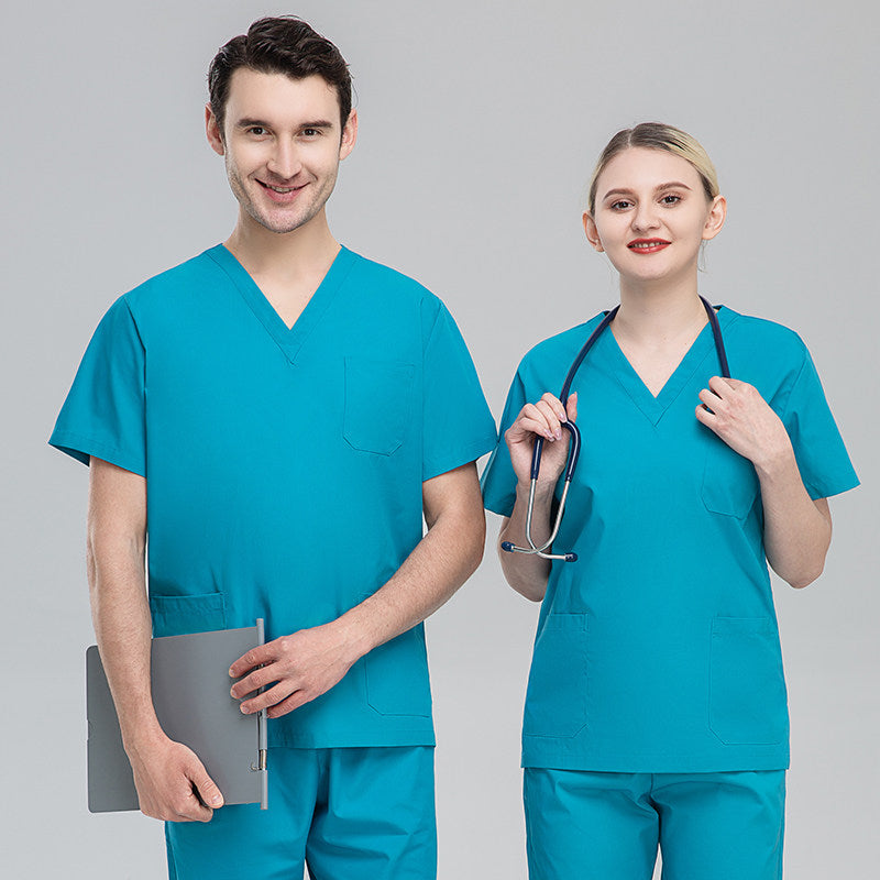 Plus size solid color polyester cotton overalls short sleeve hand clothes hand clothes hand clothes brush hand clothes surgical clothes dental brush hand clothes women