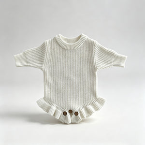White – Ruffle Hem knit baby romper