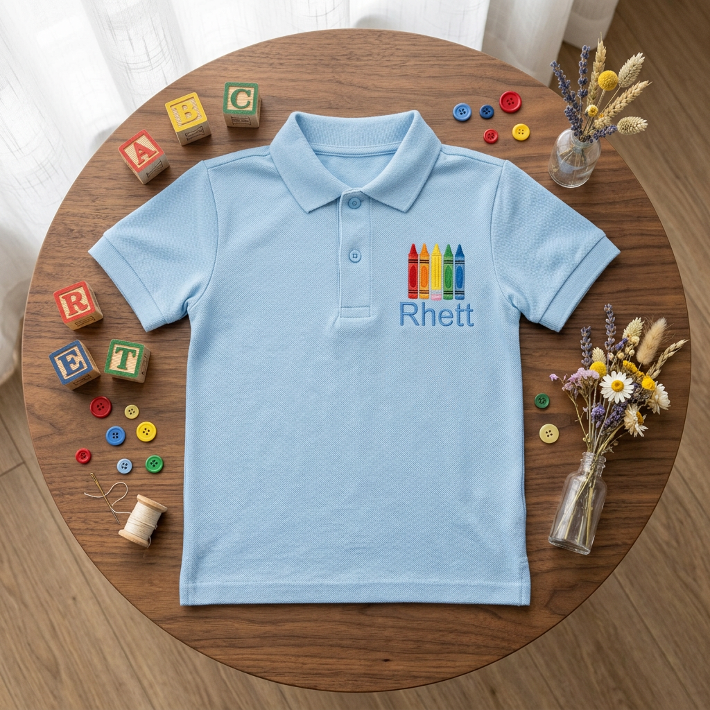 Crayon Stack Youth Embroidered Polo | Personalized Name Back to School Kids Polo Shirt