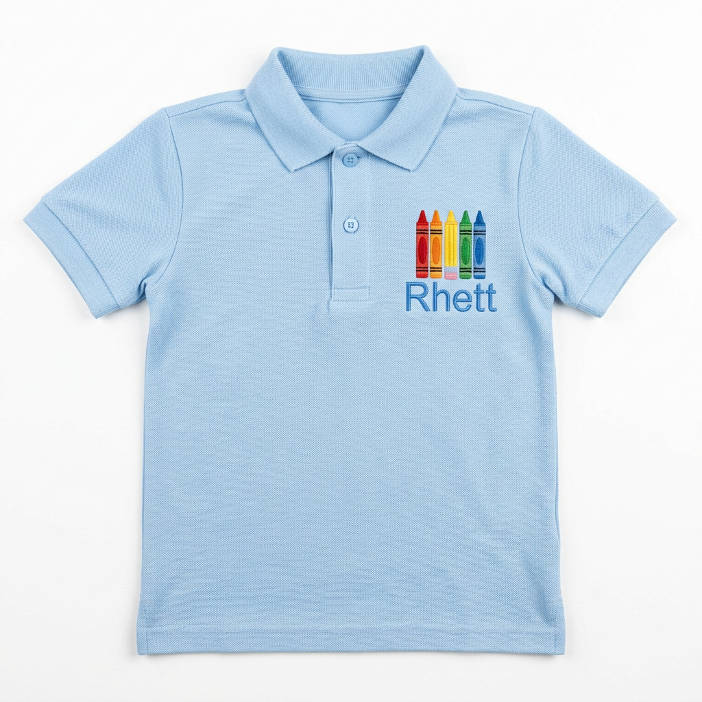 Crayon Stack Youth Embroidered Polo | Personalized Name Back to School Kids Polo Shirt