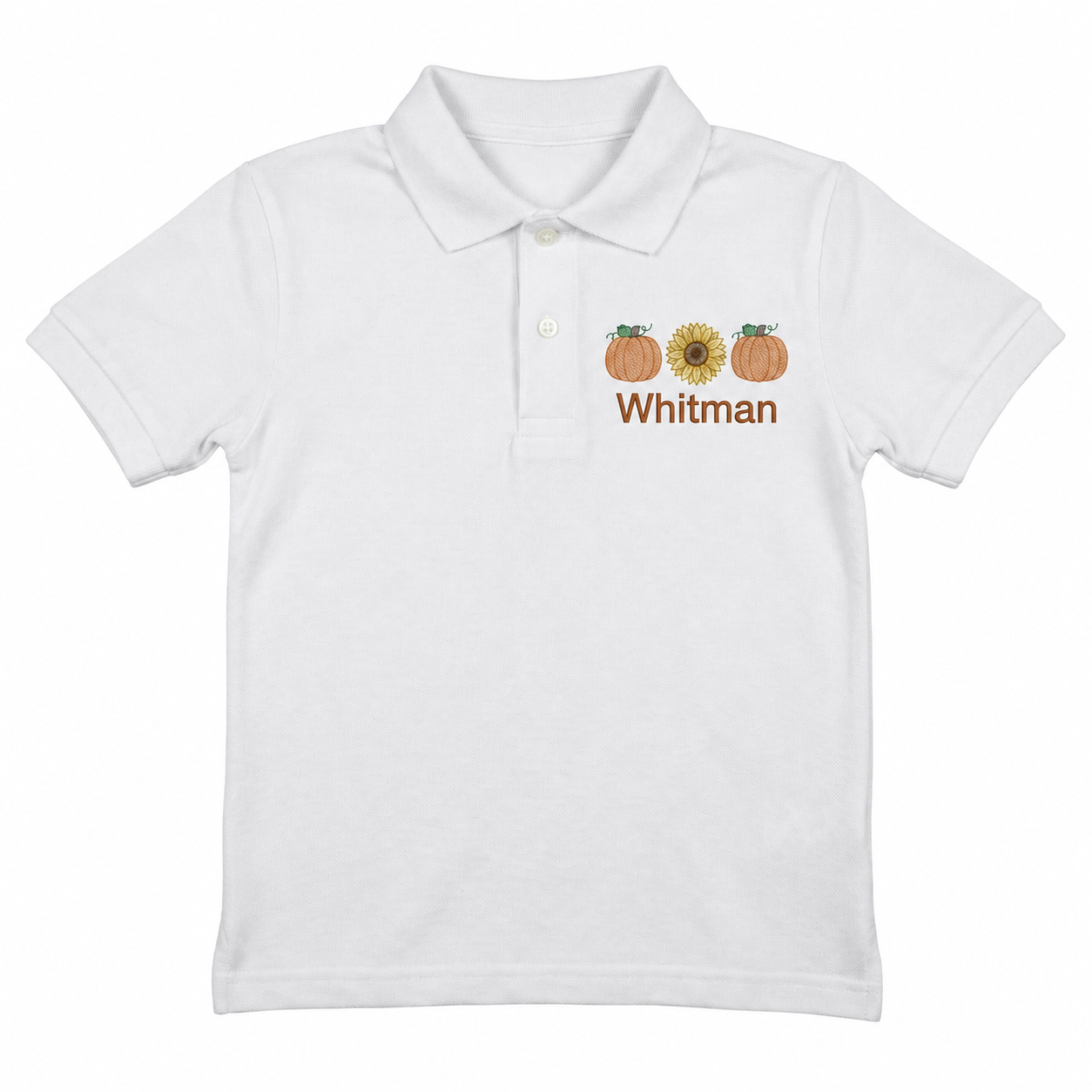 Pumpkin and Sunflower Youth Embroidered Polo | Personalized Name Fall School Kids Polo