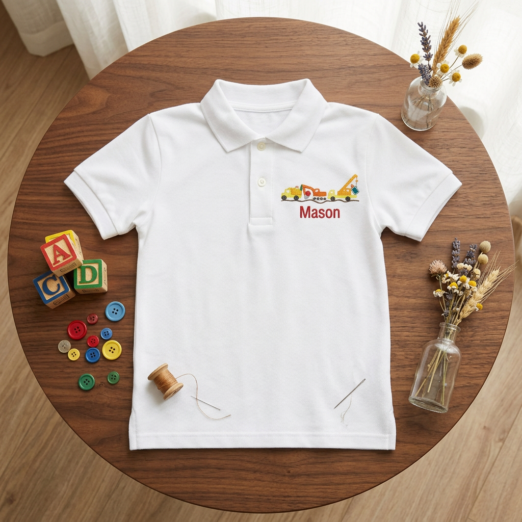 Construction Trucks Youth Embroidered Polo | Personalized Name Back to School Boys Polo