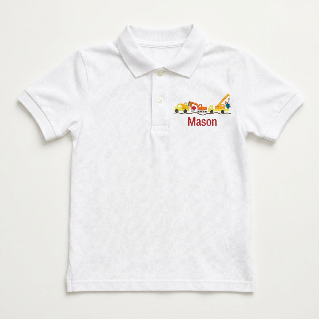 Construction Trucks Youth Embroidered Polo | Personalized Name Back to School Boys Polo