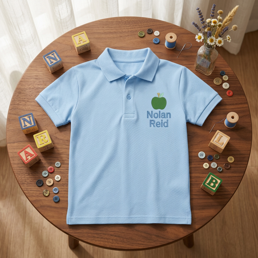 Green Apple Youth Embroidered Polo | Personalized Two Line Name Back to School Kids Polo