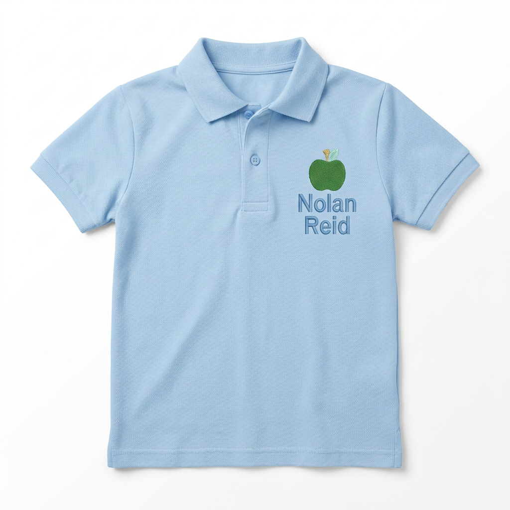 Green Apple Youth Embroidered Polo | Personalized Two Line Name Back to School Kids Polo