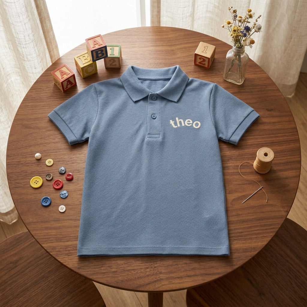 Lowercase Name Youth Embroidered Polo | Personalized Minimal Back to School Kids Polo