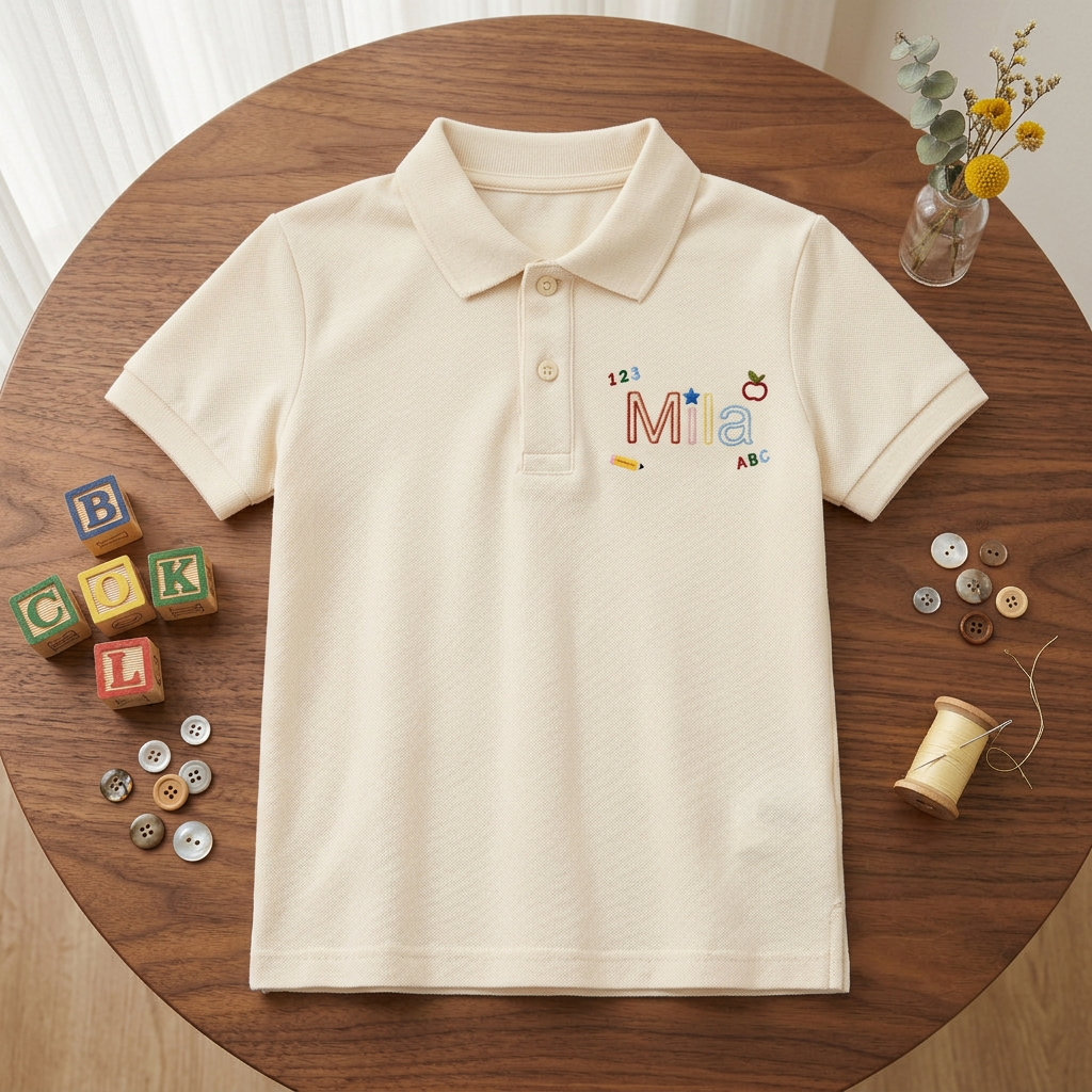 Outline Name 123 ABC Youth Embroidered Polo | Personalized Back to School Kids Polo
