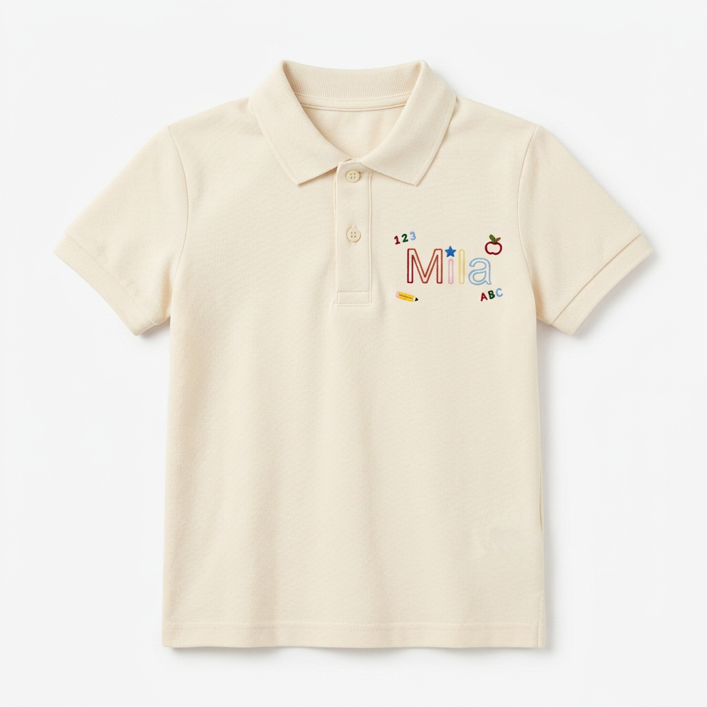 Outline Name 123 ABC Youth Embroidered Polo | Personalized Back to School Kids Polo