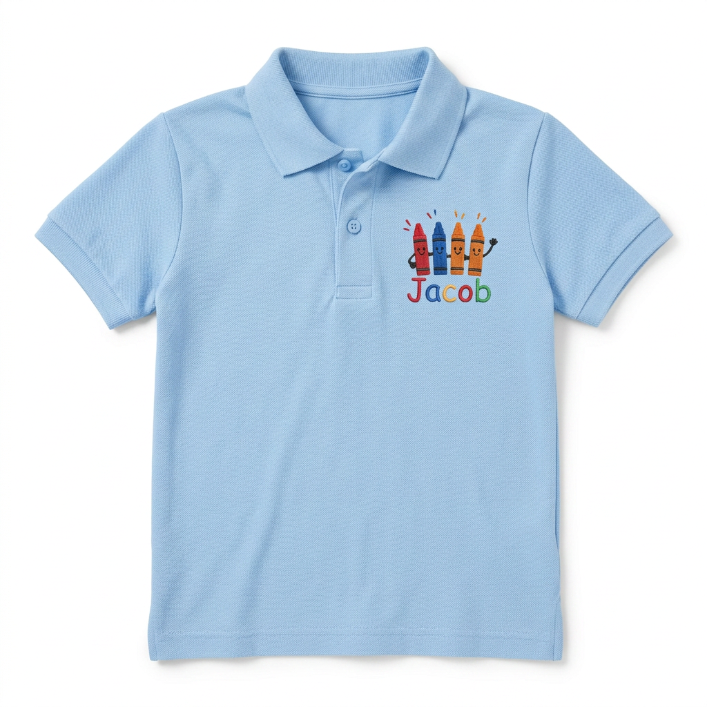 Smiling Crayons Youth Embroidered Polo | Personalized Name Back to School Kids Polo Shirt