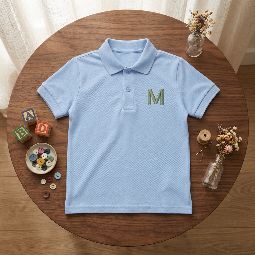 Single Initial Youth Embroidered Polo | Personalized Monogram Back to School Kids Polo