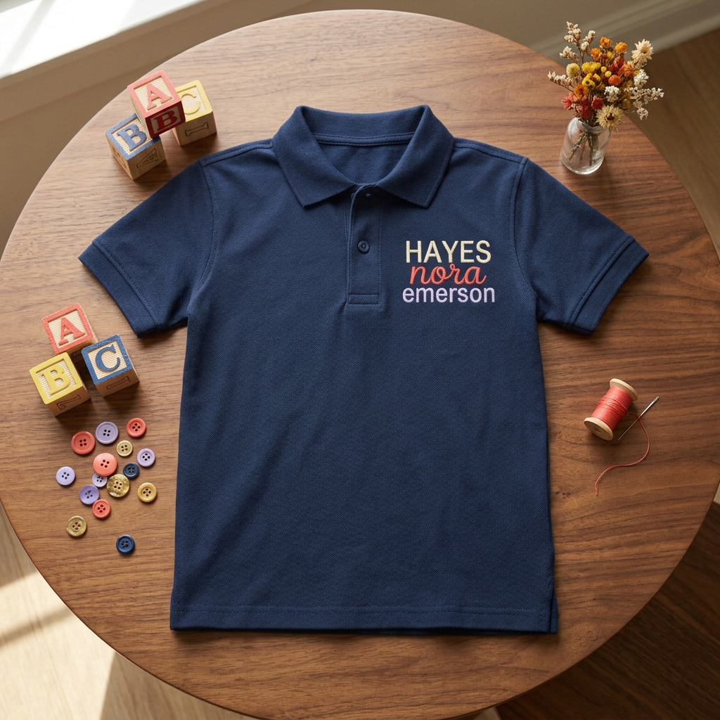Three Line Name Youth Embroidered Polo | Personalized Stacked Names Kids School Polo
