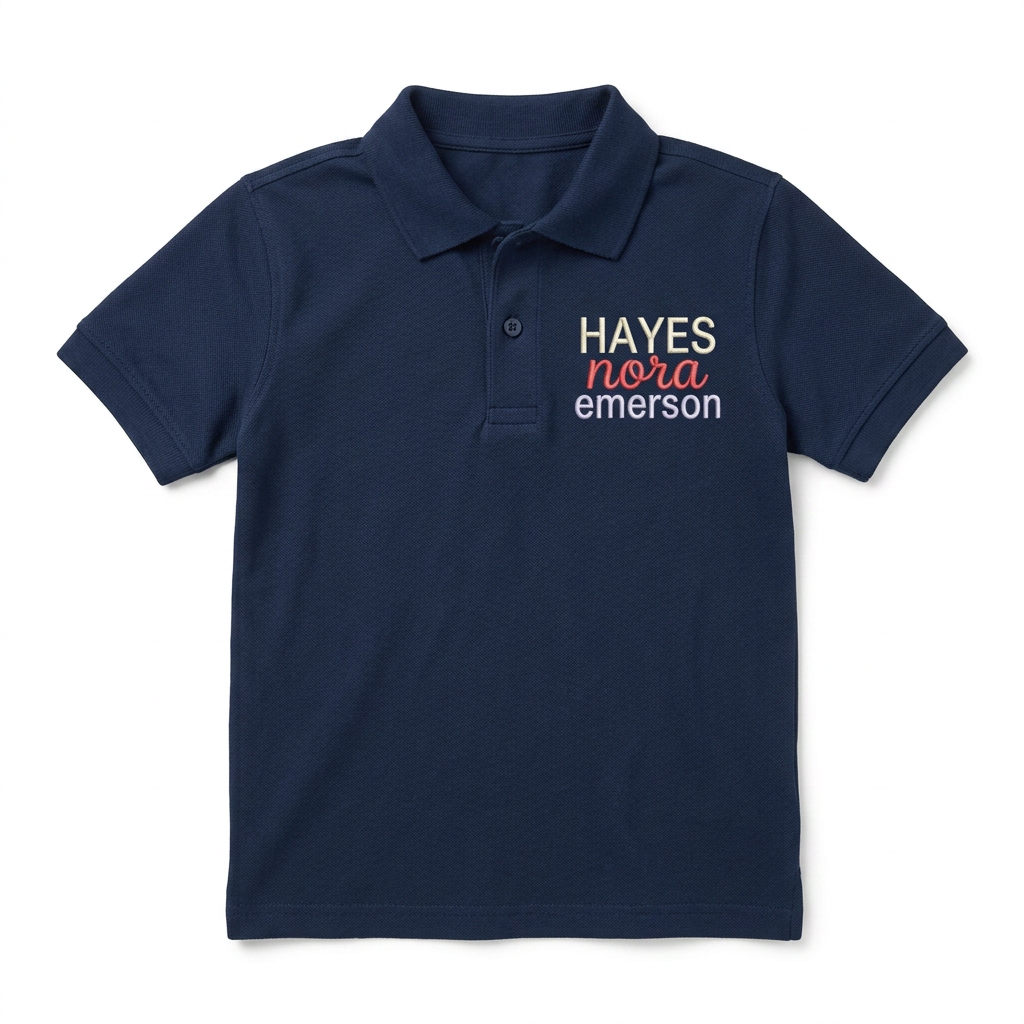 Three Line Name Youth Embroidered Polo | Personalized Stacked Names Kids School Polo