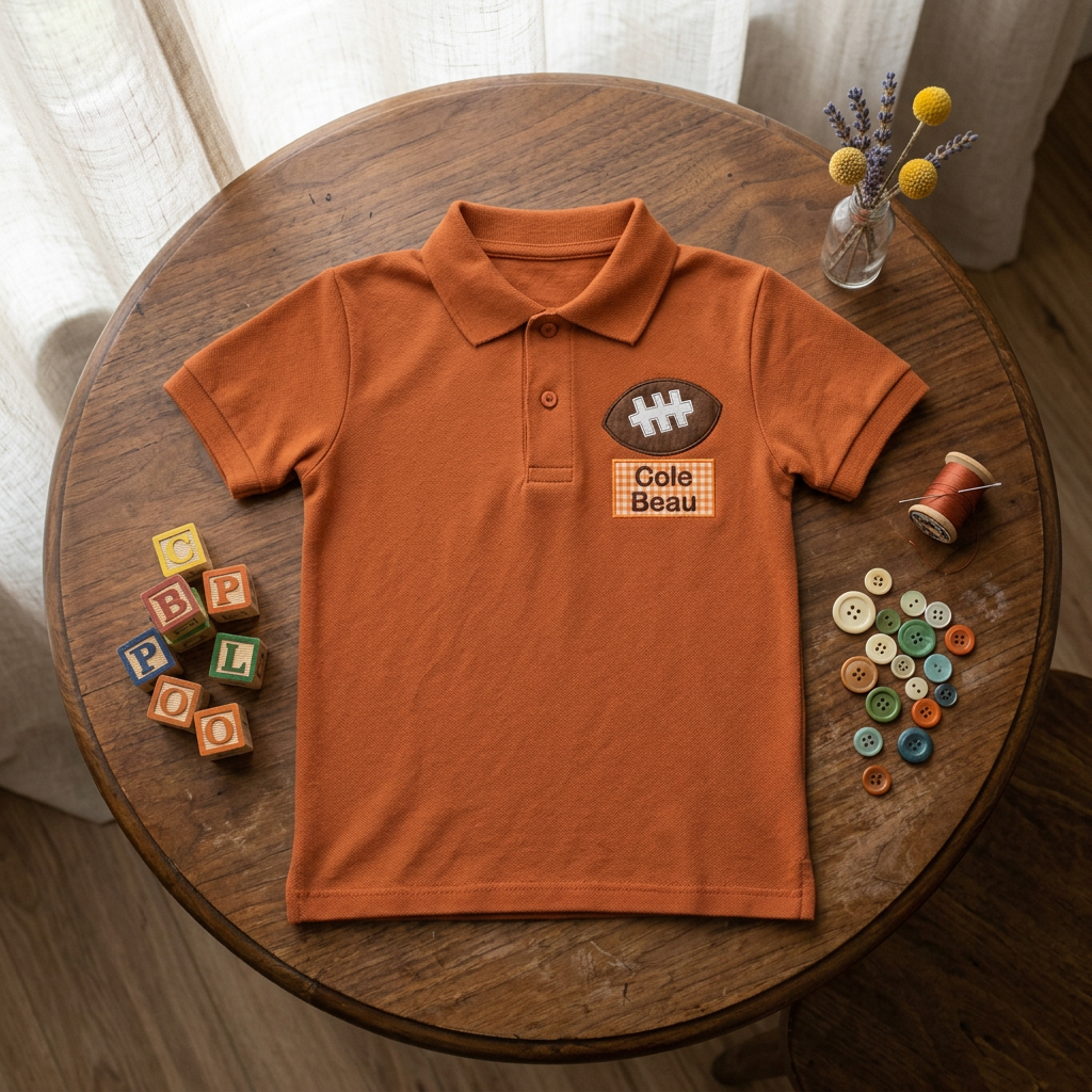 Football Patch Youth Embroidered Polo | Personalized Name Back to School Boys Polo
