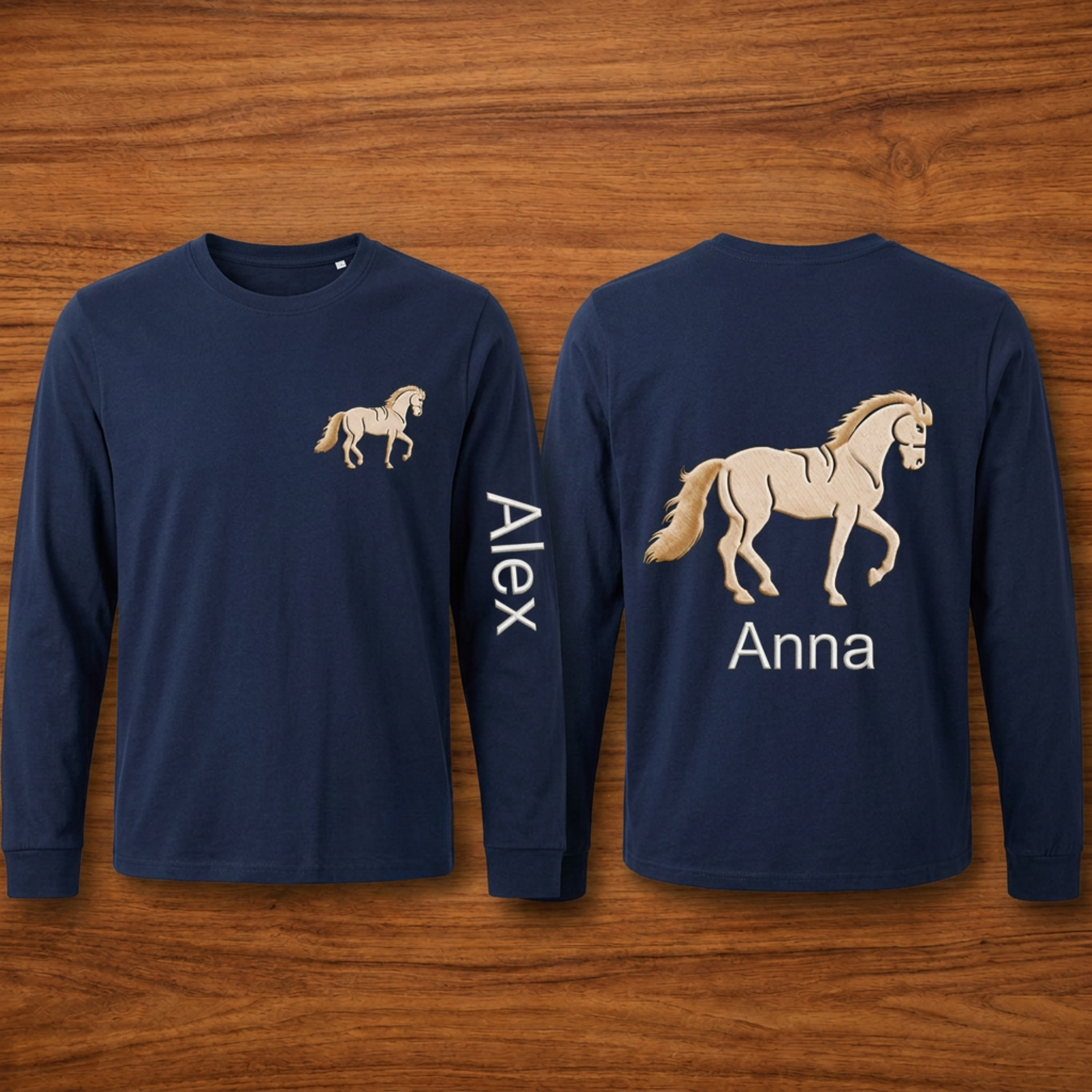 Personalized Horse Embroidered Long Sleeve Shirt | Custom Equestrian Rider Name Tee