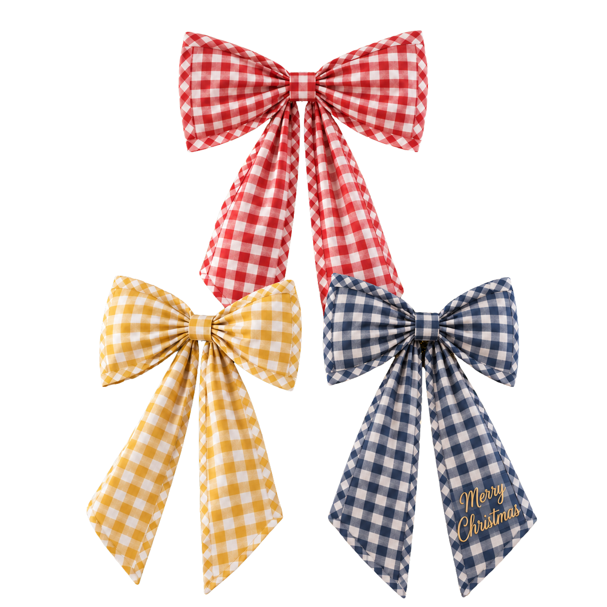 Personalized Embroidered Gingham Christmas Tree Topper Bow | Merry Christmas Holiday Bow