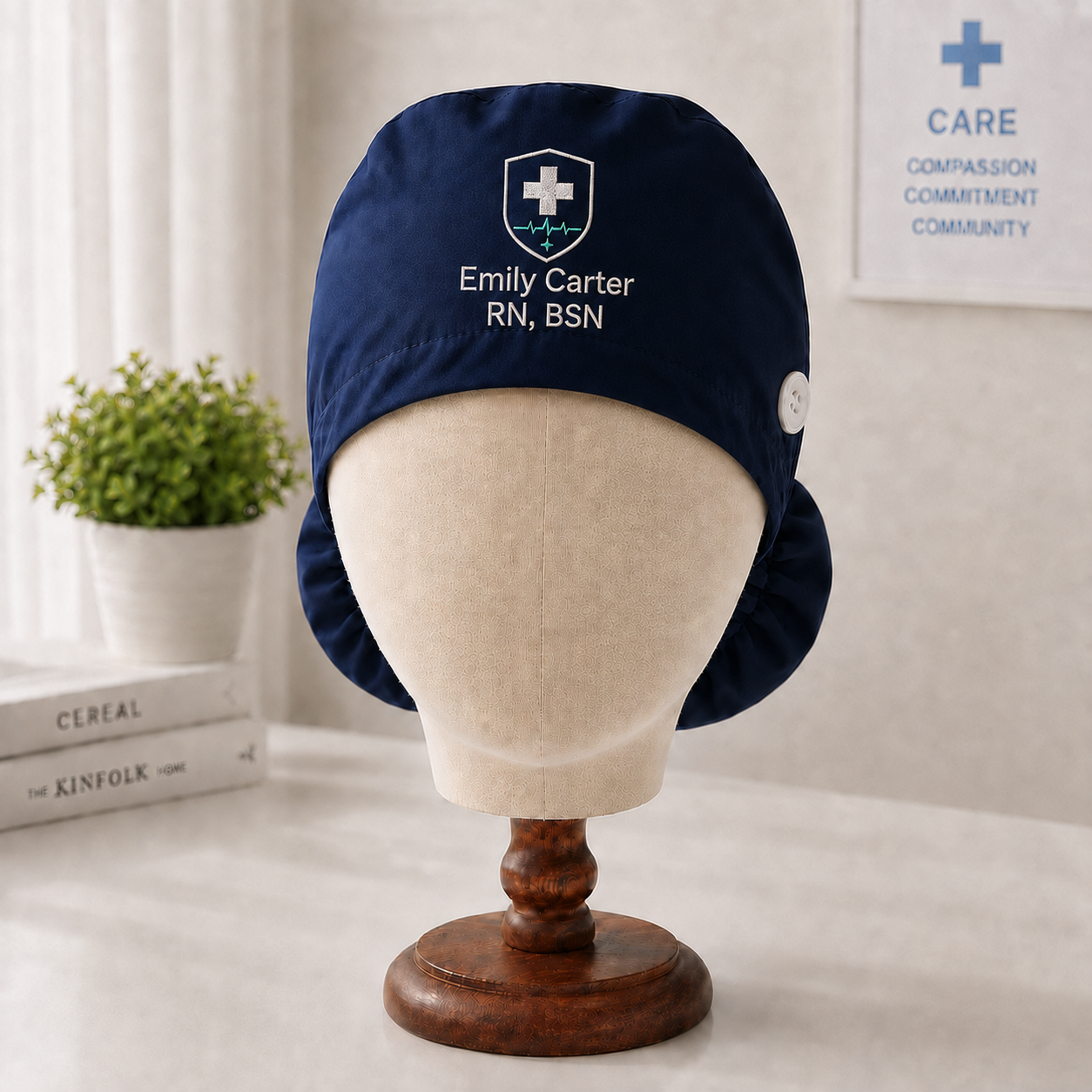 Custom Medical Center Embroidered Ponytail Scrub Cap | Personalized Healthcare Team Cap