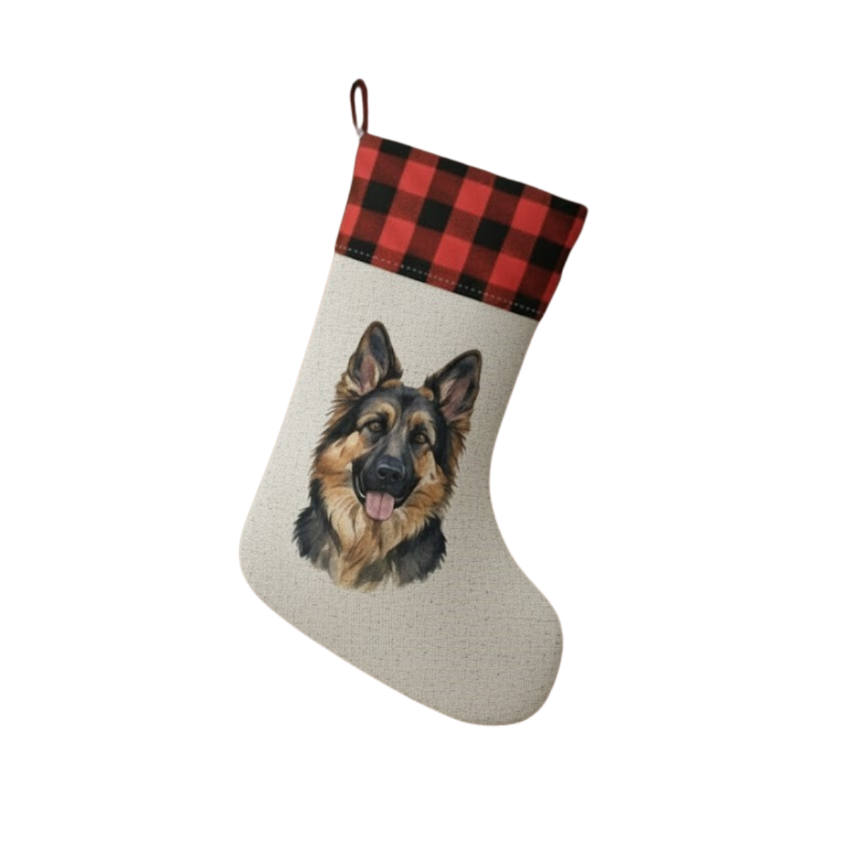Custom Pet Portrait Christmas Stocking | Printed Dog Portrait with Buffalo Check Cuff