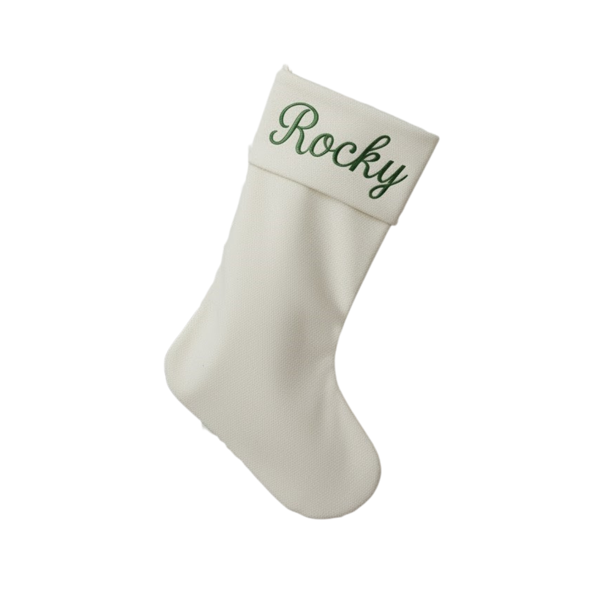 Personalized Classic Christmas Stocking | Green Embroidered Script Name on Matching Cuff